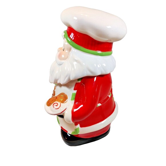 Sleigh Bell Bistro Cookie Jar Santa Claus Chef Cook Holding Cookies - Picture 3 of 9